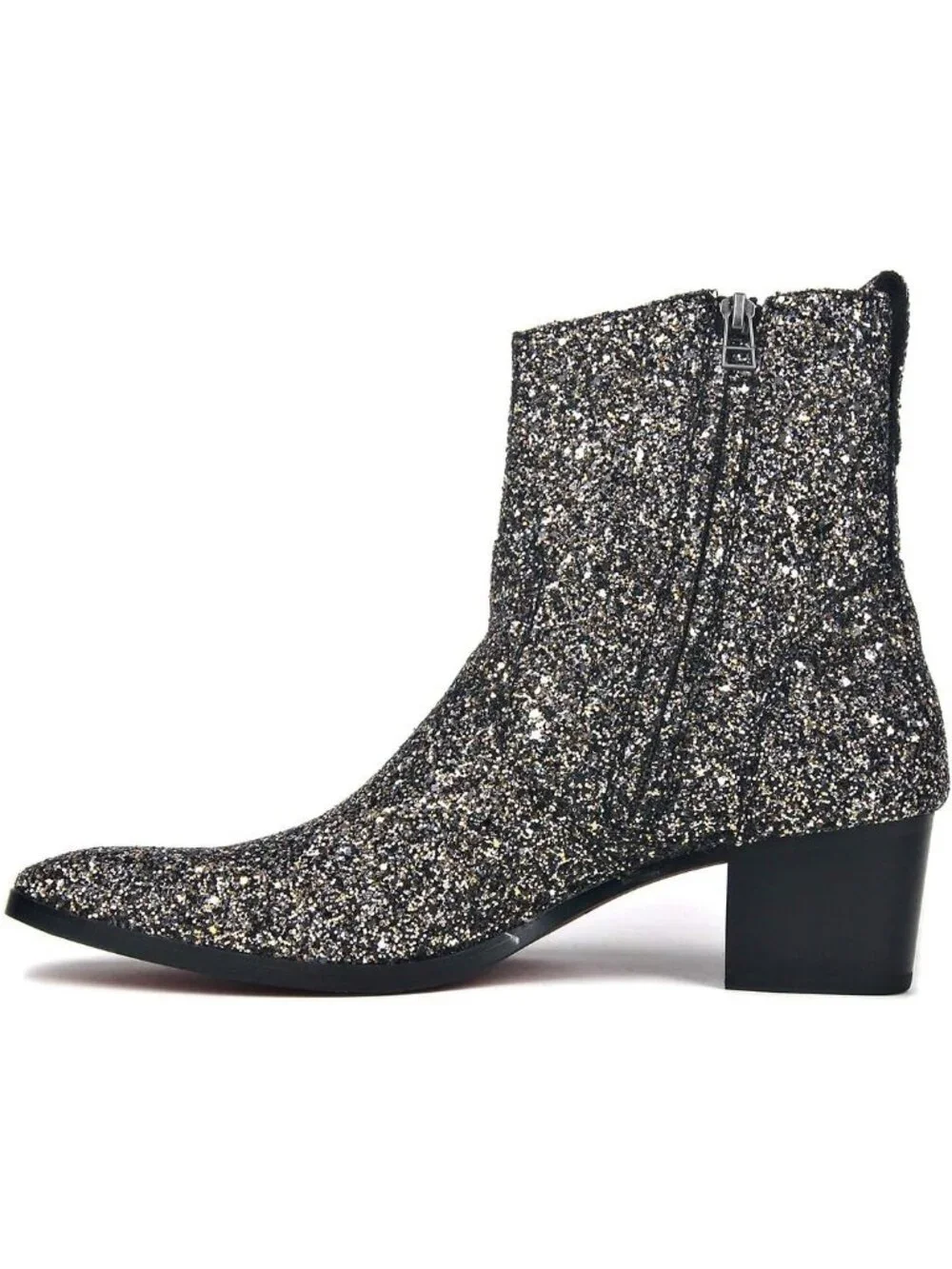 🆕Men's Black Dress Boot Leather Glitter Chukka Designer Boots Casual Heel